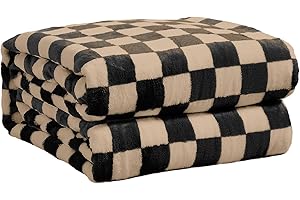 FY FIBER HOUSE Checkered Flannel Fleece Throw Blanket Soft Cozy Checkerboard Grid Print Chessboard Gingham Pattern Blankets for Bed Couch Sofa, 50"x60", Black Brown