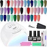 JODSONE 20 Colors Gel Nail Polish Kit with U V Light Base Top Matte Coat High Shine Vibrant Nail Gel Equipped with Manicure T