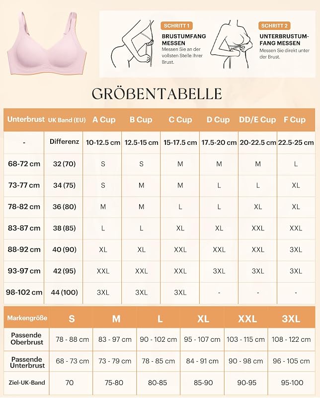 BH Damen ohne Bügel Nahtlos Gepolstert Seamless Jelly Bra Rosa L