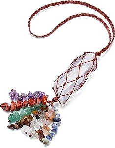 PESOENTH 7 Chakra Rainbow Healing Crystals Tassels Car Hanging Ornament Raw Clear Quartz Gemstone Feng Shui Hanging Decoration Good Luck Prosperity Home Decorative Reiki Yoga Meditation Gifts