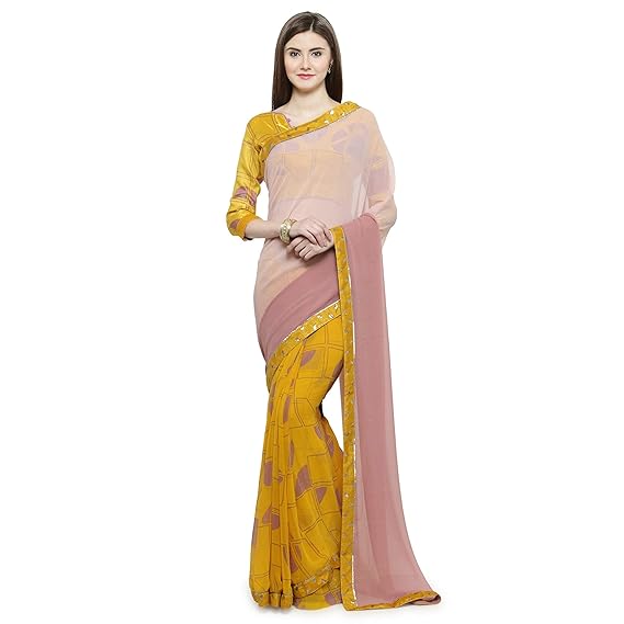 Shaily Womens Printed Georgette Saree[MEHNDI10004SSSR1_Peach]