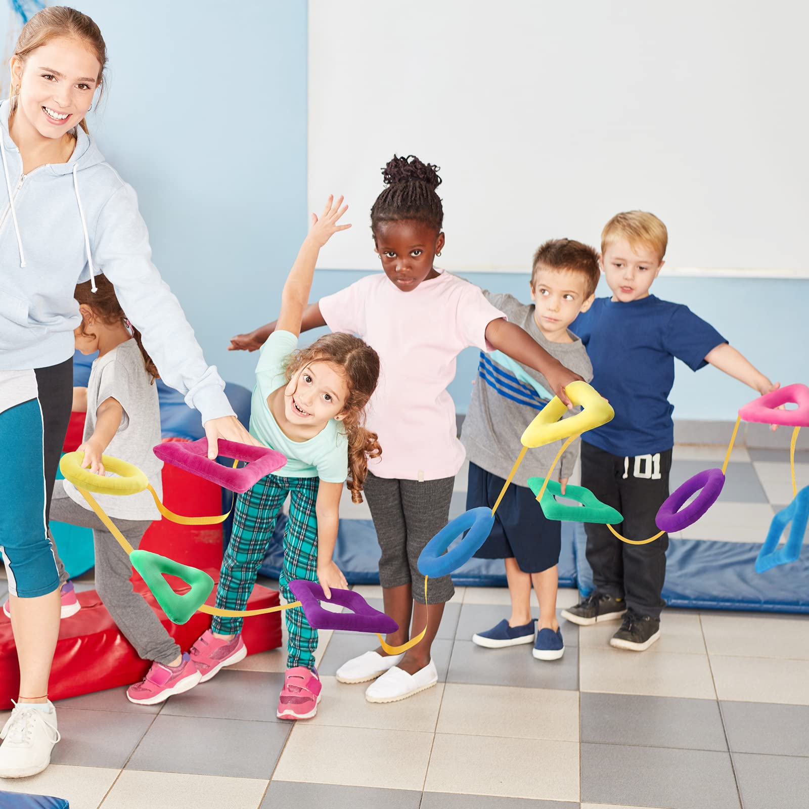 2 Pcs Shapes Walking Rope for Preschool Walking Rings for Toddlers 10 Colorful Handles Leash for Toddler Class Line Rope 165'' Long Keep Children Calm and Line Classroom Supplies
