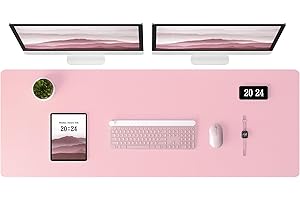 Aothia Leather Desk Pad Protector, Office Desk Mat, Large Mouse Pad, Laptop Desk Pad, Non-Slip PU Leather Desk Blotter, Waterproof Desk Writing Pad for Office and Home (Pink, 47" x 17")