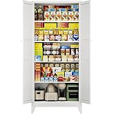Letaya 75" H Metal Storage Cabinet with 2 Doors and 4 Shelves,Tall Kitchen Pantry Cabinets,Farmhouse Utility Pantry Organizers for Cupboard/Dining/Bathroom/Home Office/Garage Room,White