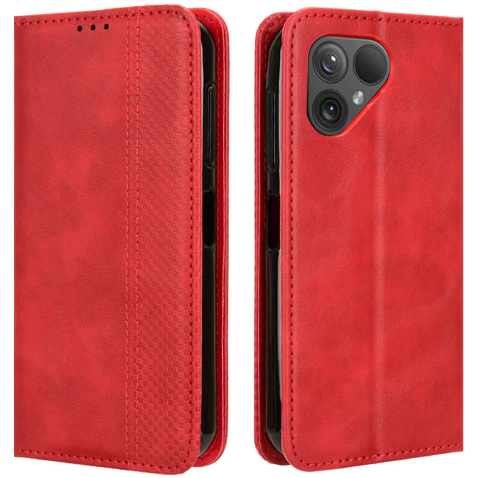 HualuBro Fairphone 5 Case, Retro PU Leather Magnetic Full Body Shockproof Stand Flip Wallet Case Cover with Card Holder for Fairphone 5 5G Phone Case (Red)