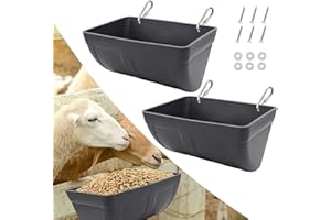 BEYOOGEEM 2 Pack Chicken Feeder Feed Trough with Clips Hanging Fence Feeder for Goat Chicken Duck Goose Deer Sheep Piglets Poultry Waterer Bucket Feeding Container for Livestock Goat Feeder Supplies (Gray)