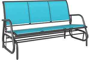 Outsunny 3-Person Patio Glider Bench, Outdoor Porch Glider Swing with 3 Seats, Breathable Mesh Fabric, Metal Frame, Blue