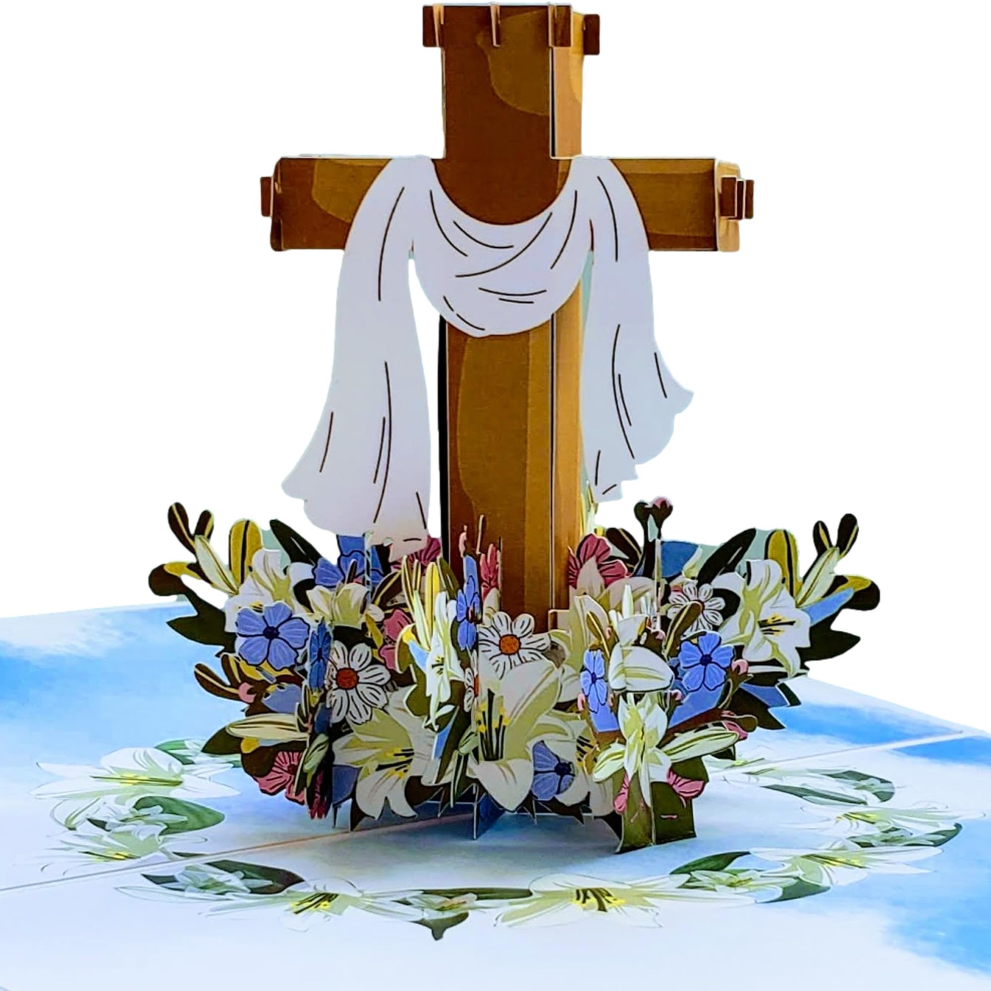 iGifts And Cards Inspirational Floral Holy Cross 3D Pop Up Greeting Card - Religious Congratulations Gift, Easter Card With Envelope, Christmas Thank You Blessing, New Beginnings, Happy Anniversary