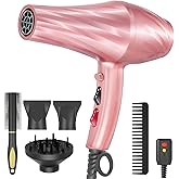 Ionic Hair Dryer,2400W Negative Ion Low Noise Hair Dryer Professional Fast Drying Hair Dryers with 2 Speeds, 3 Heat Settings, Cooling Button,with Diffuser for Curly and Straight Hair(Sakura Pink)