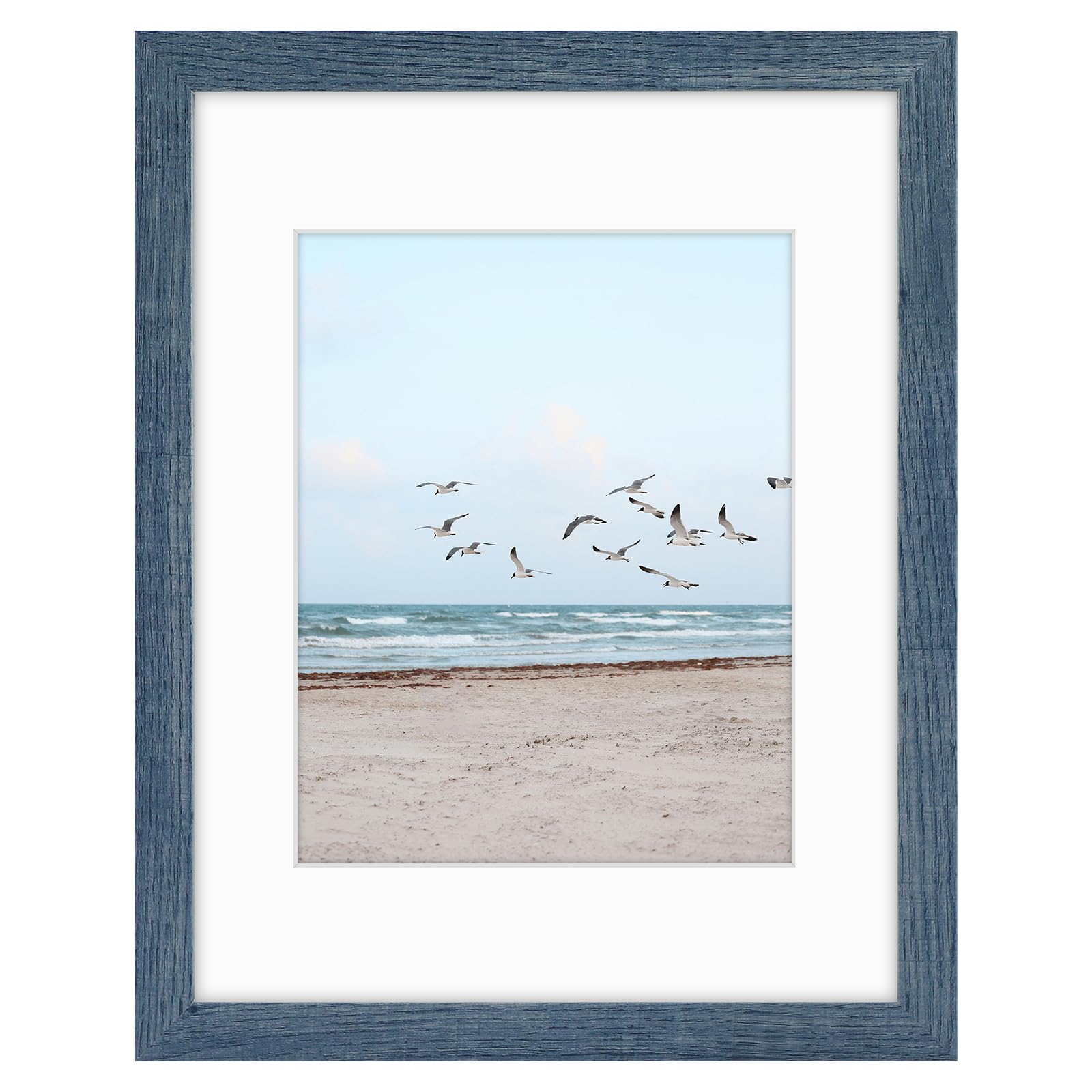 Frametory, 11x14 Frames Display 8x10 Picture with Mat or 11x14 Photo Without Mat, Shatter-Resistant Glass, Pre-Installed Wall Mounting Hardware - Blue