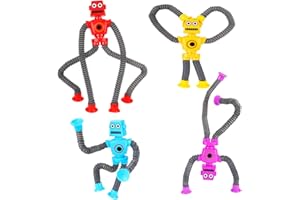 GOHEYI 4 Pack LED Pop Tubes Robot Fidget Toys Valentines Day Gifts for Kids, Telescopic Suction Cup Robot Fidget Toys for Autistic Children, Valentines Birthdy Gifts for Kids Friends Classroom Prizes