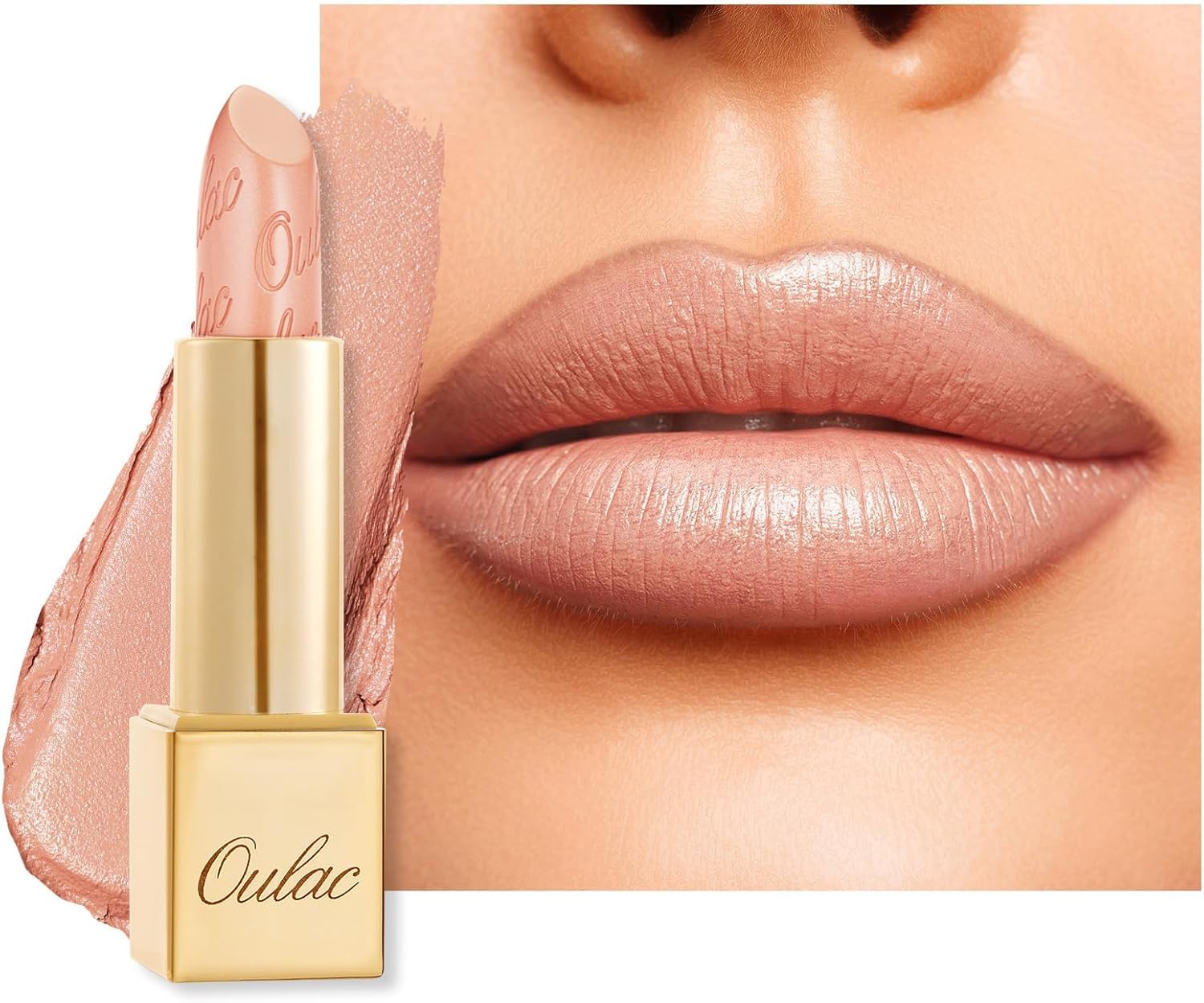 OULAC Glow Metallic Shine Lipstick, Nude High Impact Lipcolor, Lightweight Soft and Ultra Hydrating, Long Lasting, Vegan & Cruelty-Free, Full Coverage Lip Color 4.3 g/0.15 GM06 Hugs — image 1
