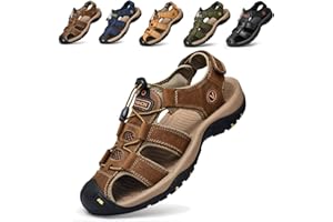 Men Sandals Closed Toe Walking Fastening Hiking Sport Shoes Leather Sandals