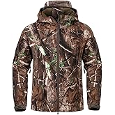 NAVEKULL Silent Hunting Clothes for Men Soft Shell Outdoor Hiking Jacket Camo Water Resistant Fleece Hooded Coat with Pockets