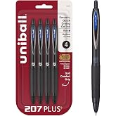 uniball&trade; 207 Plus+ Gel Pens, Blue Ink, 0.7mm Medium Point, 4 Count | Retractable, Faster-Drying, Smooth Writing, Smear-Resistant, uni Super Ink&trade; Plus+
