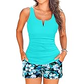 Tankini Two Piece with Shorts - Womens Tummy Control Swimsuit with Pockets Bathing Suit with V-Wire Boy Shorts Swimwear 2025