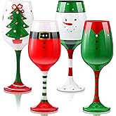 4 Pcs Christmas Wine Glasses 16.8 Oz Set Santa Belt Snowman Drinking Goblets Cups Xmas Hand Painted Wine Cup for Home Bar Diner Birthday Wedding Christmas Party Favors