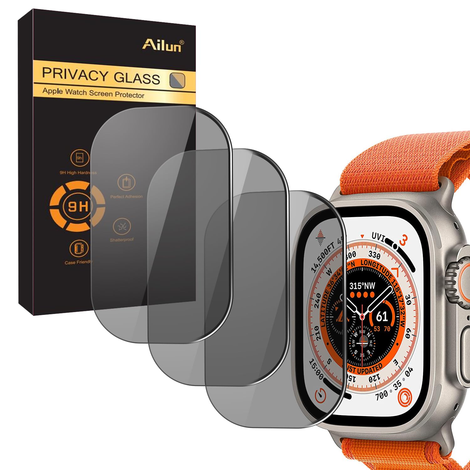 Photo 1 of Ailun for Apple Watch Ultra 2/Ultra Privacy Screen Protector [49mm], Tempered Glass Film, Anti-Scratch, High Definition, Touch Sensitive[3 Pack][Black]