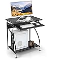 Giantex Computer Desk for Small Spaces, 27.5" Laptop Table with Pull-Out Keyboard Tray & Bottom Storage Shelf, Modern Computer Workstation with R-Shaped Legs, for Home Office, Bedroom (Black)