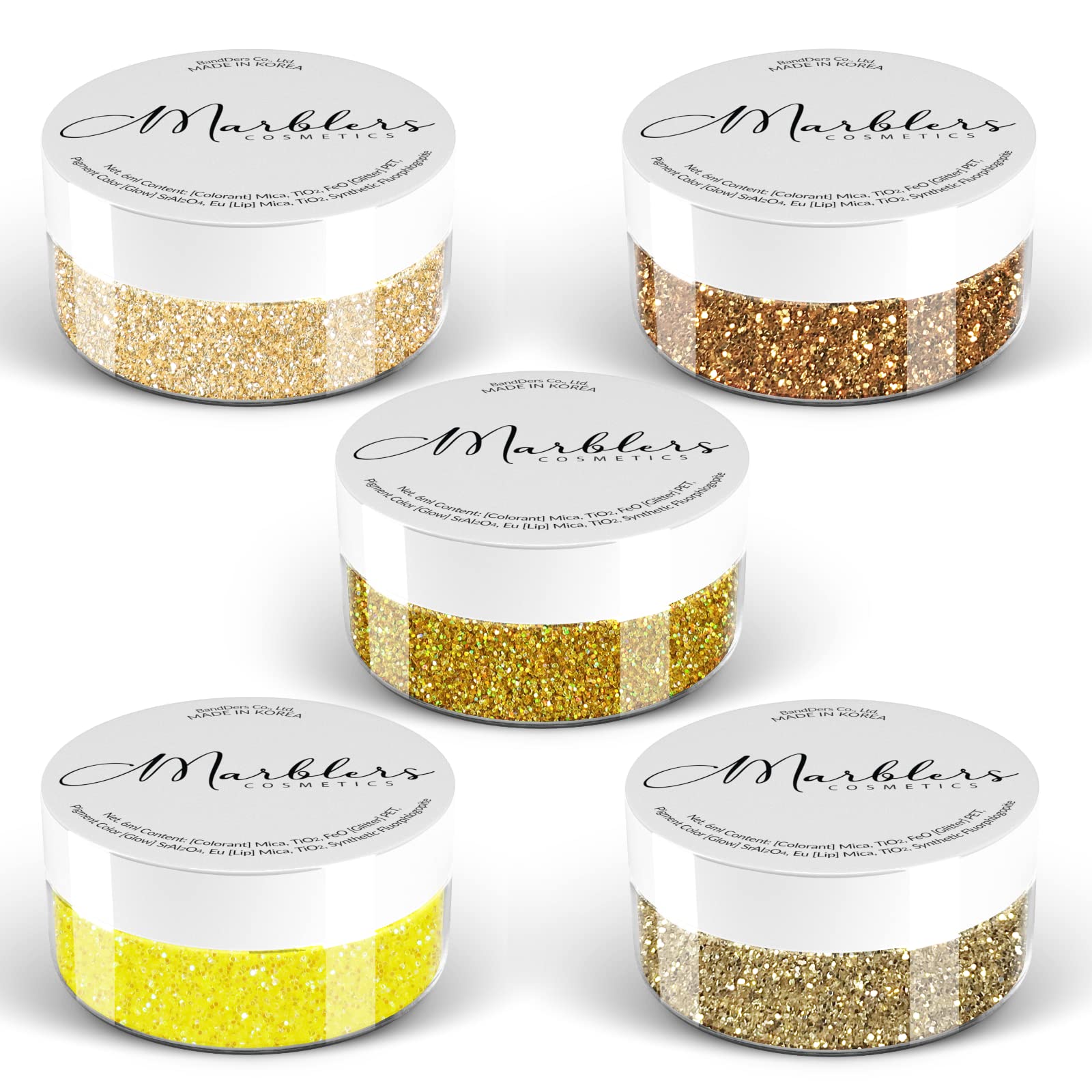 MARBLERS Cosmetic Grade Fine Glitter 5 Pack [Gold Feeling] 0.90oz (25g) | Non-Toxic | Vegan | Cruelty-Free | Eyeshadow, Nail Polish, Nail Art | Festival, Rave & Party Makeup | Body & Face — image 1