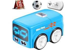 coeaoo Magic Mini Bus, Line Trace Magic Car That Follows Drawn Line, Smart Sensor RC-Controlled Toy Bus with Auto Expressions & 4 Play Modes, Ideal Gift for Children(Blue)