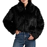 Amazhiyu Women's Faux Fur Zip Up Crop Coat Long Sleeve Lapel Jacket with Pockets