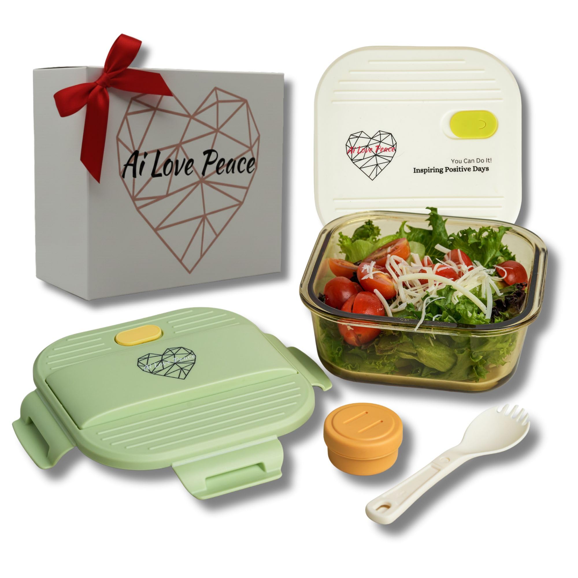 Photo 1 of Ai Love Peace Soup Container with Dual Lids,26 oz Borosilicate Glass Lunch Box | Leakproof Lid+ Microwave &Safe Freezer Lid, Stackable,Glass Meal Prep Food Storage,Perfect for Work & Soup Lovers Gift.