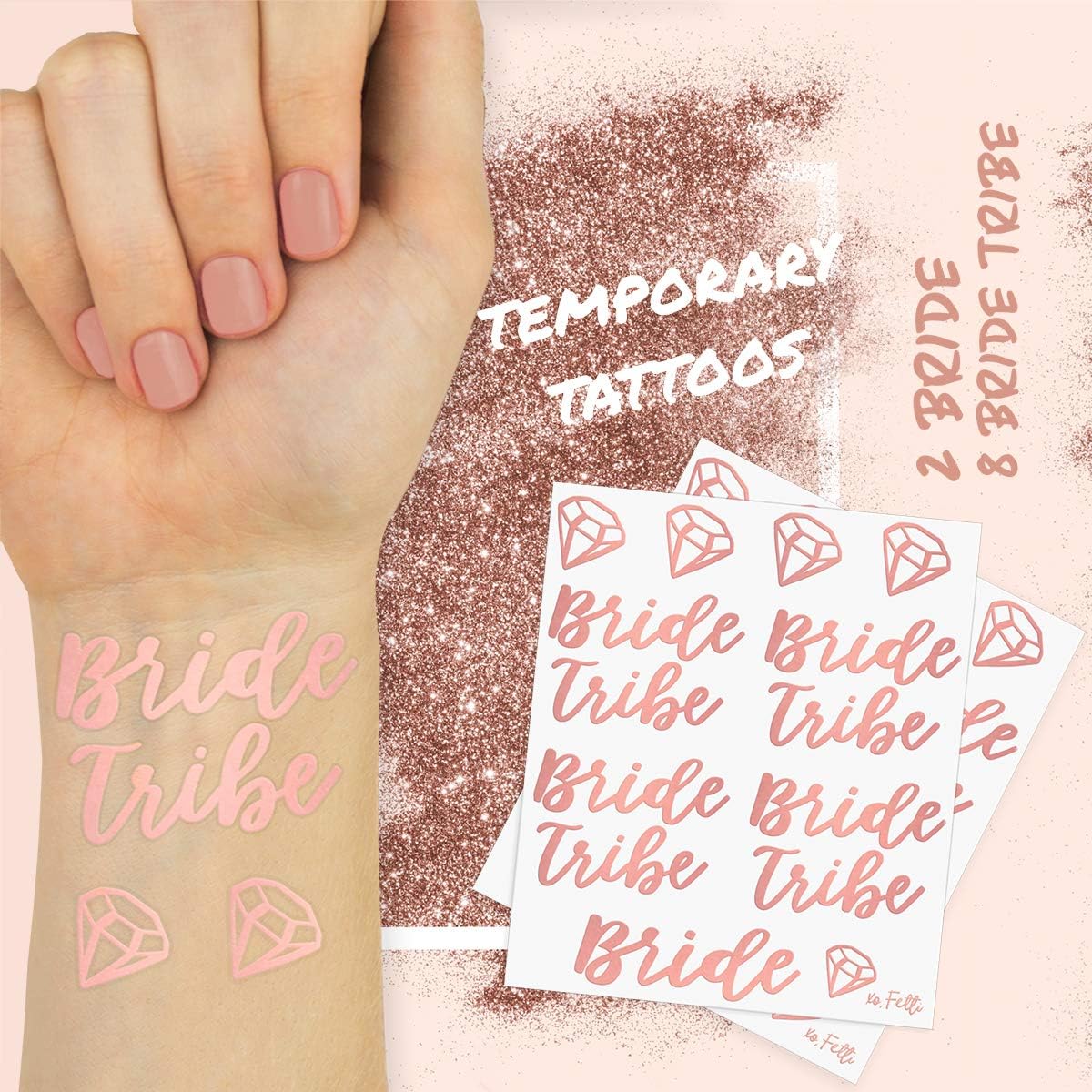 xo, Fetti Bachelorette Party Decorations Rose Gold Glitter Kit - Bridal Shower Supplies | Bride to Be Sash, BRIDE Balloons, Tiara, Wifey For Lifey Banner, Veil + Bride Tribe Tattoos: Kitchen & Dining