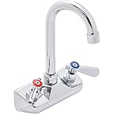 DuraSteel Commercial Hand Sink Faucet - Wall Mount Sink Faucet 4 Inch Center for Kitchen Small Sinks - 3-1/2 Gooseneck Spout Lever Handle - 2 Hole Wet Bar Faucets Laundry Tub Restaurant Utility Room