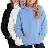LessonZoo 3 Pack Girls Hoodies Lightweight Kids Oversized Hooded Sweatshirt Cute Long Sleeve Pullover Sweatshirts with Pocket