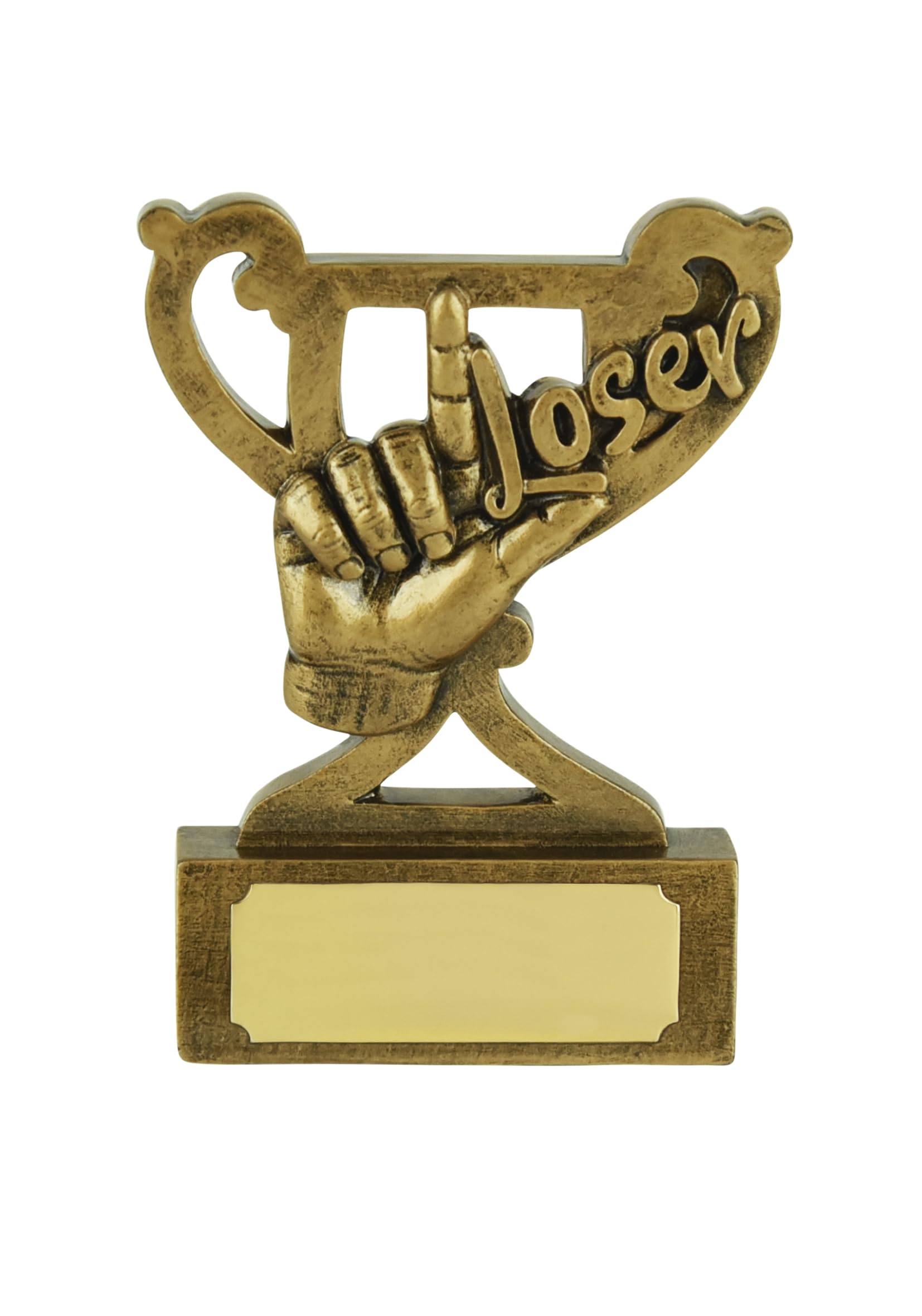 SilverTrophy: Loser Funny Humerous Hand Gesture Mini Cup Trophy Award for Runner-Up, Last Place, Failure, Worst, L-Shape Ornament Mini Cup Affordable Figurine Prize