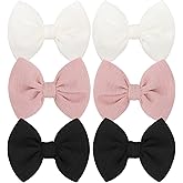 Baby Girls Hair 3'' Bows Clips Set Handmade Bow Hair Clips Hair Accessories Alligator Clip for Babies Infant Toddlers Little Kids 6 PCS Black White Pink