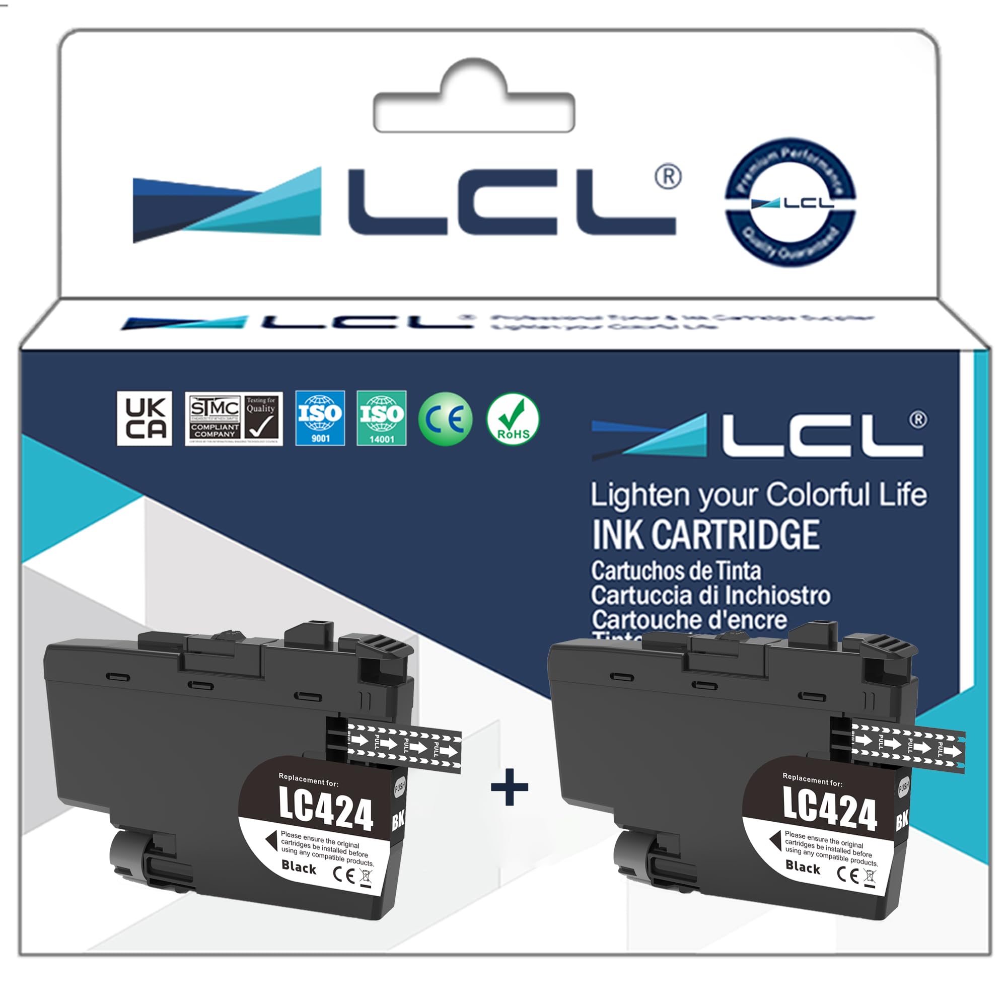 LCL Compatible Ink LC-424 LC424 LC-424BK LC424BK (2PK Black) Replacement for Brother DCP-J1200W DCP-J1200WE Printer