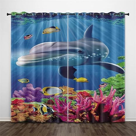 Amazon 寝室用2パネル遮光カーテン ウミガメ海景マップカクレクマイルカアイレットカーテンノイズリデュースカーテン高精度ブラックシルク素材フルサイズ カーテン オンライン通販