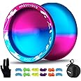 MAGICYOYO V10 Yoyo Professional Unresponsive Yoyo for Adults, Metal Yoyo with High Performance, Finger Spin Trick Yo-yo with 12 Yoyo Strings, Yo Yo Glove and Yoyo Case Bag (Blue Pink)