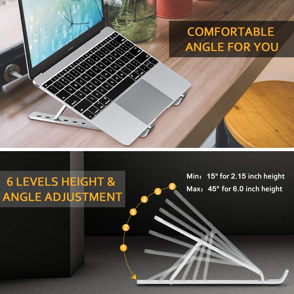 COMSOON-Laptop-Stand-Adjustable-Portable-Laptop-Holder-for-Desk-Aluminum-Ventilated-Notebook-Riser-for-MacBook-Air-Pro-Dell-XPS-More-10-156-inches-PC-Computer-Tablet-iPad-Silver
