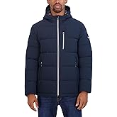Nautica Men's Midweight Faux Memory Puffer Jacket –Adjustable Hood Insulated Quilted Winter Coat