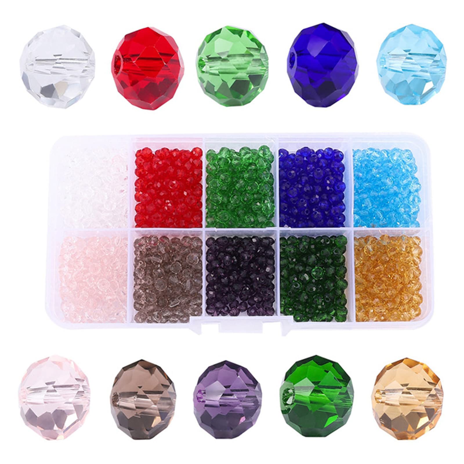 Lumeiy 4mm Briolette Crystal Glass Beads for Jewelry Making, 1000pcs Faceted Rondelle Spacer Beads Assorted Colors with Container Box