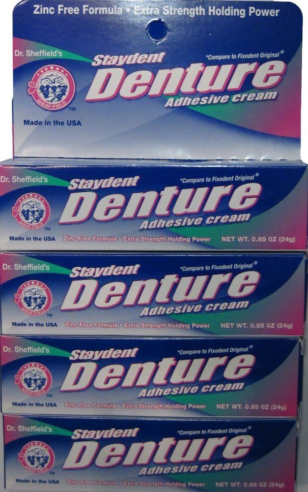 Staydent Denture Adhesive Cream, Dr. Sheffield's, 0.85 Oz. (Pack of 4