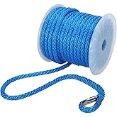 Amarine Made Anchor Rope, 1/2” X 100’ Anchor Line, Solid Braid MFP Anchor Line with Thimble, Boat Braided Anchor Rope/Line, Blue