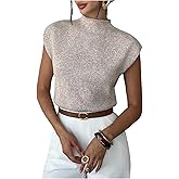 GORGLITTER Women's Cropped Sweater Tank Tops Cap Sleeve Cinched Waist Mock Neck Pullover Knit Top Business Casual Outfits