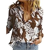 SHENHE Women's Button Down Long Sleeve Shirt Printed Dressy Business Casual Work Blouse Top