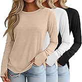 Huukeay 3 Pack Women's Long Sleeve Shirts with Thumb Holes, Cotton Casual Crew Neck Tunic Tops Fall Loose Y2k Trendy Outfits