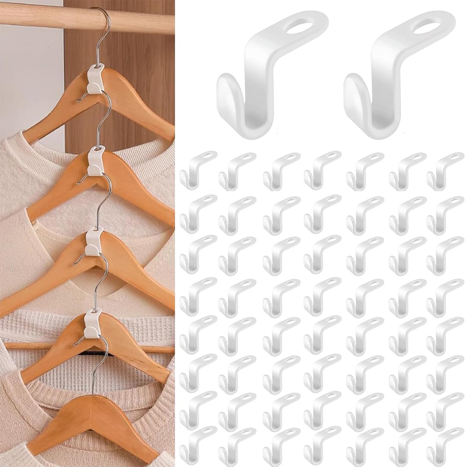 Photo 1 of 100PCS Hanger Hooks, Clothes Connector Hooks Space Saving Cascading Hangers White Closet Organizer Hanger Clips for Plastic Hangers