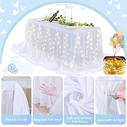 Shillance 9ft White Tulle Table Skirt for Rectangle
