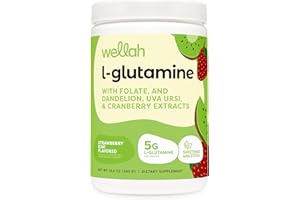 Wellah L-Glutamine Powder Strawberry Kiwi (50 Servings) - 5g L-Glutamine Per Serving, Sweetened with Stevia