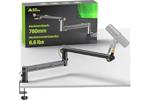 AA AUDIO ACCESSORY Low Profile Boom Arm (Design for Heavy Mic) 6.6lbs Load Capacity, Stable Gear Lock Structure Never Sags, Metal Microphone Stand Desk Mount for Shure SM7B MV7+, Blue Yeti,Rode PodMic