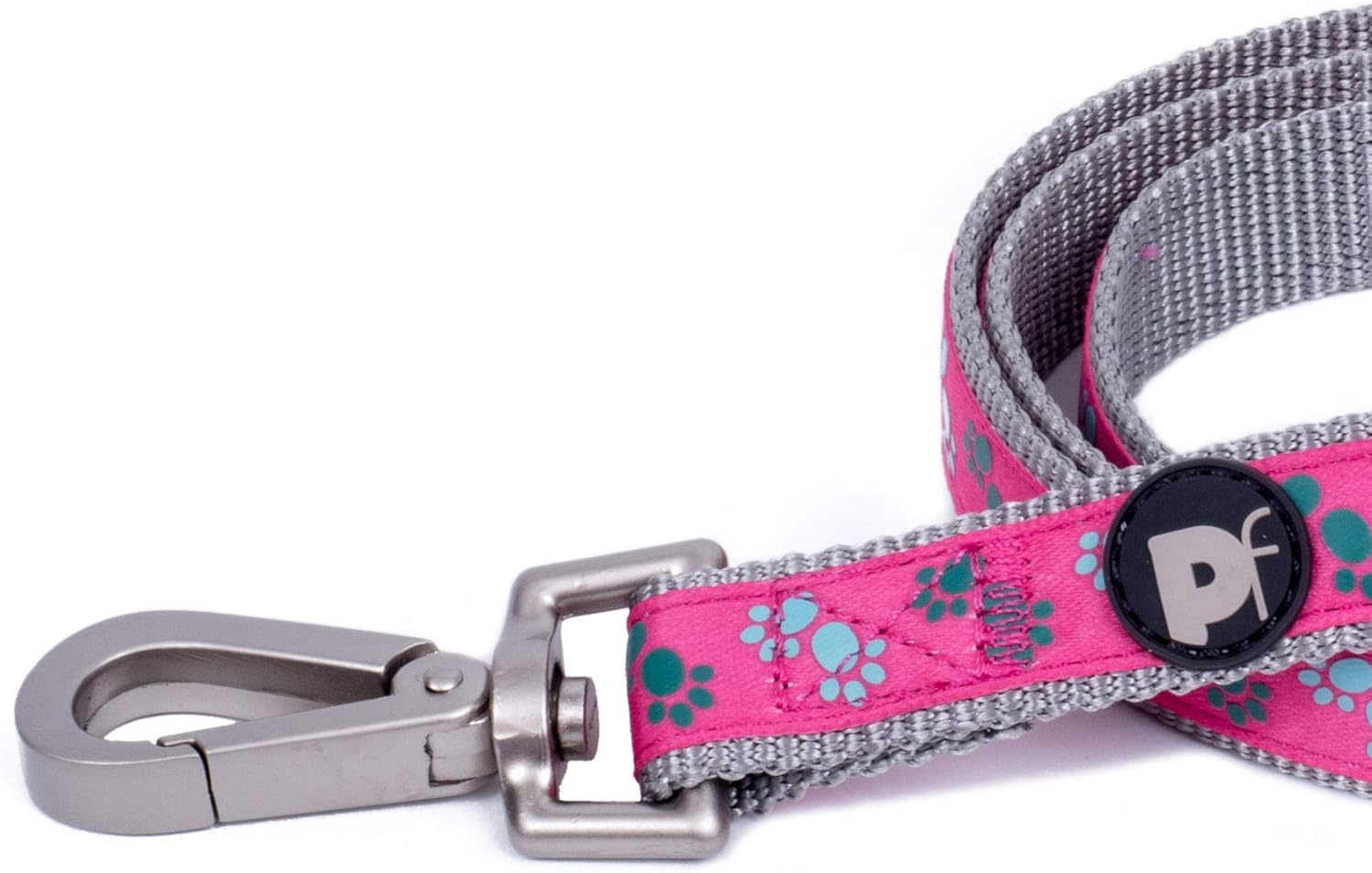 Petface Paws Print Dog Lead, Medium, Cerise/Grey, Scarlet Stripe - Image 4