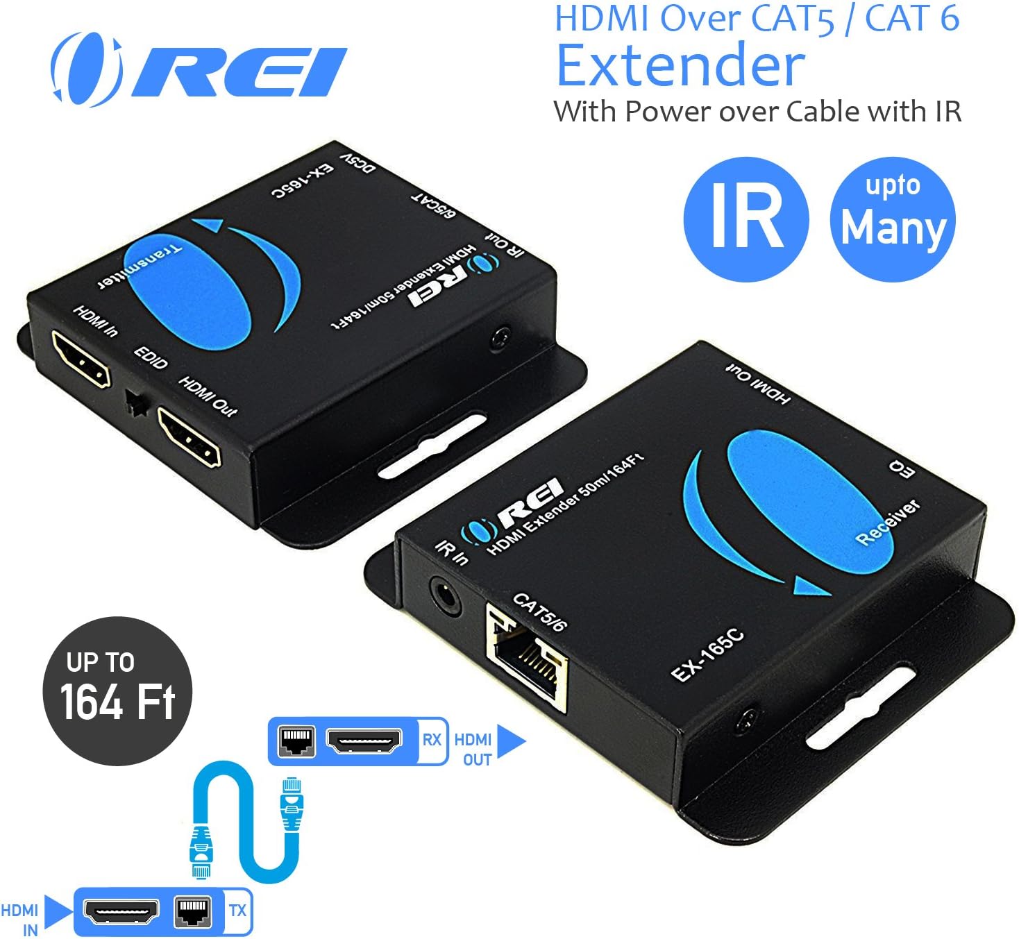 OREI 164-Feet HDMI Extender Over Single CAT5/CAT6 upto 1080p, Full HD, Loop Out Option, with IR (EX-165C): Home Audio & Theater