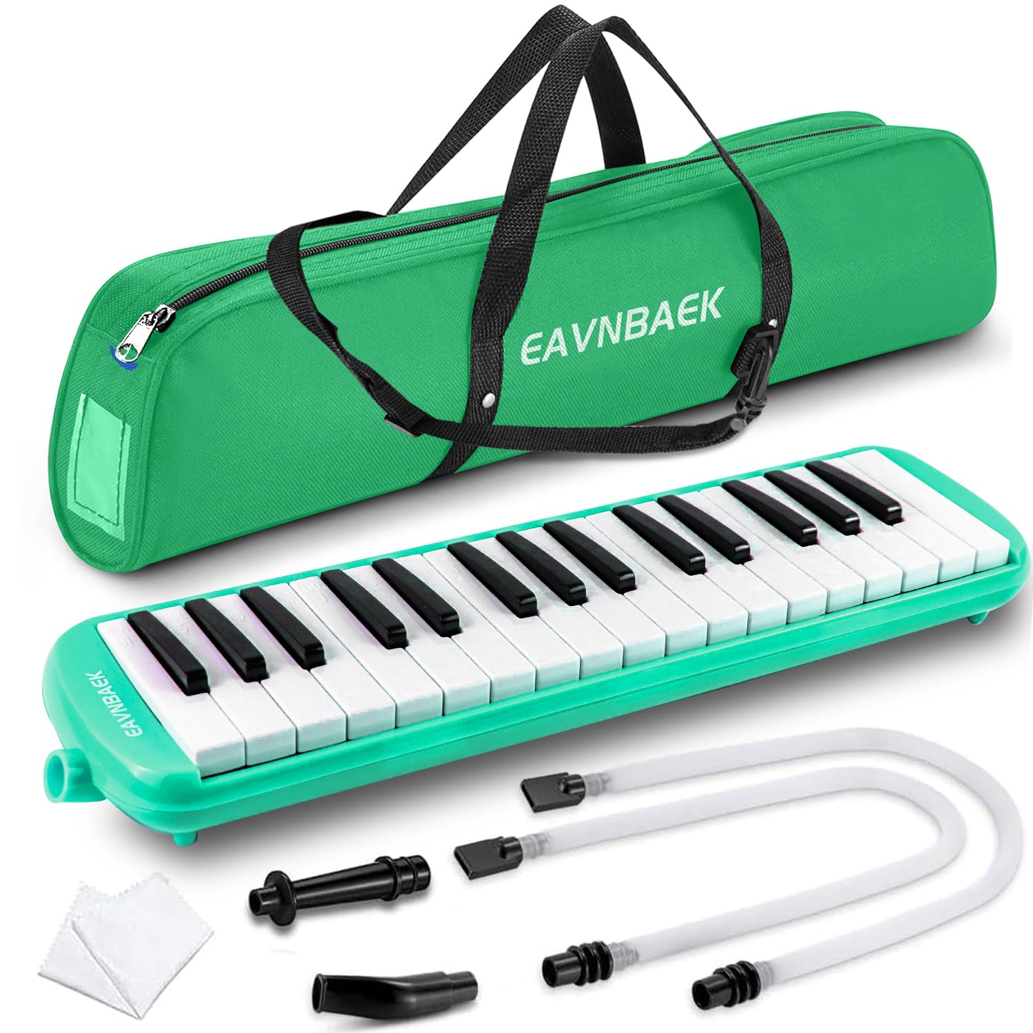 Photo 1 of Eavnbaek 32 Keys Melodica Instrument, Soprano Melodica Air Piano Keyboard Pianica with 2 Soft Long Tubes, 2 Short Mouthpieces and Carrying Bag (Green)